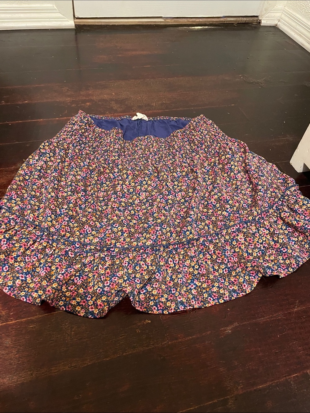 eesome Floral Tiered Ruffle Skirt in Navy Multicolor
